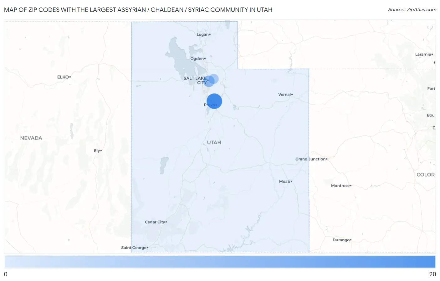 Zip Codes with the Largest Assyrian / Chaldean / Syriac Community in Utah Map