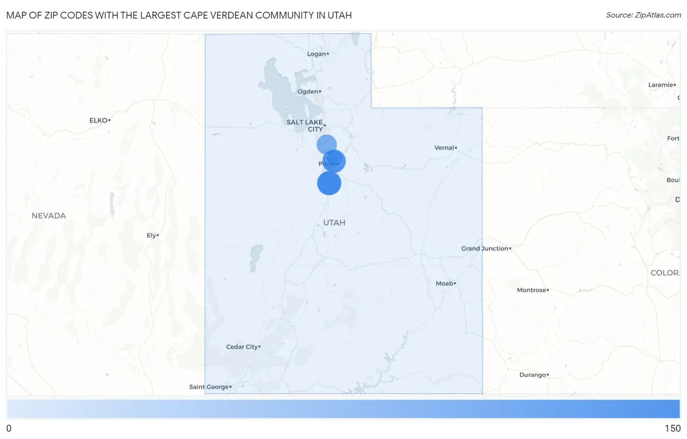 Zip Codes with the Largest Cape Verdean Community in Utah Map