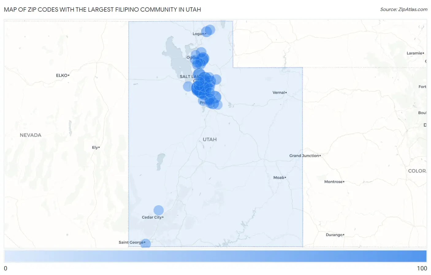 Zip Codes with the Largest Filipino Community in Utah Map