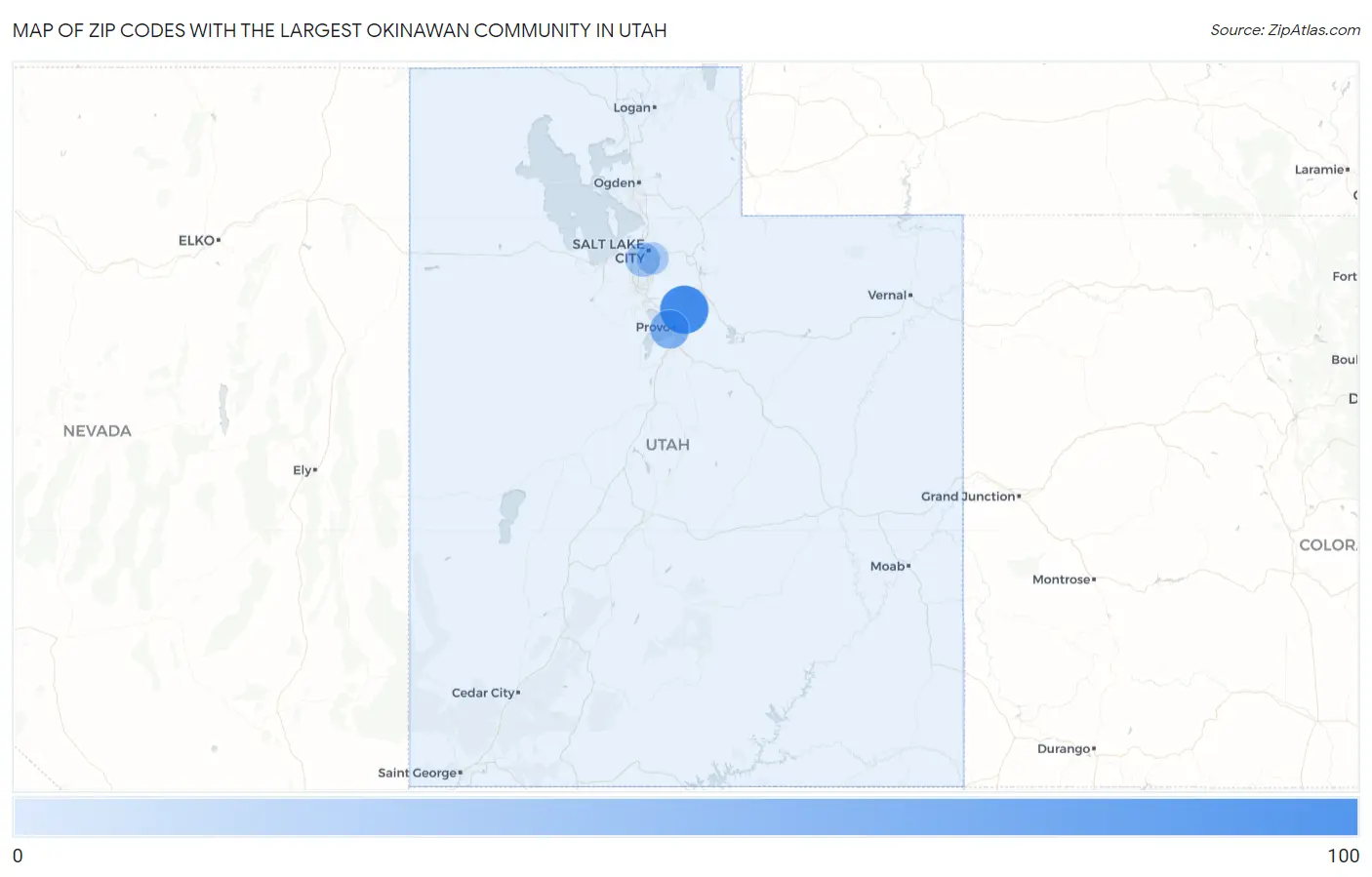 Zip Codes with the Largest Okinawan Community in Utah Map