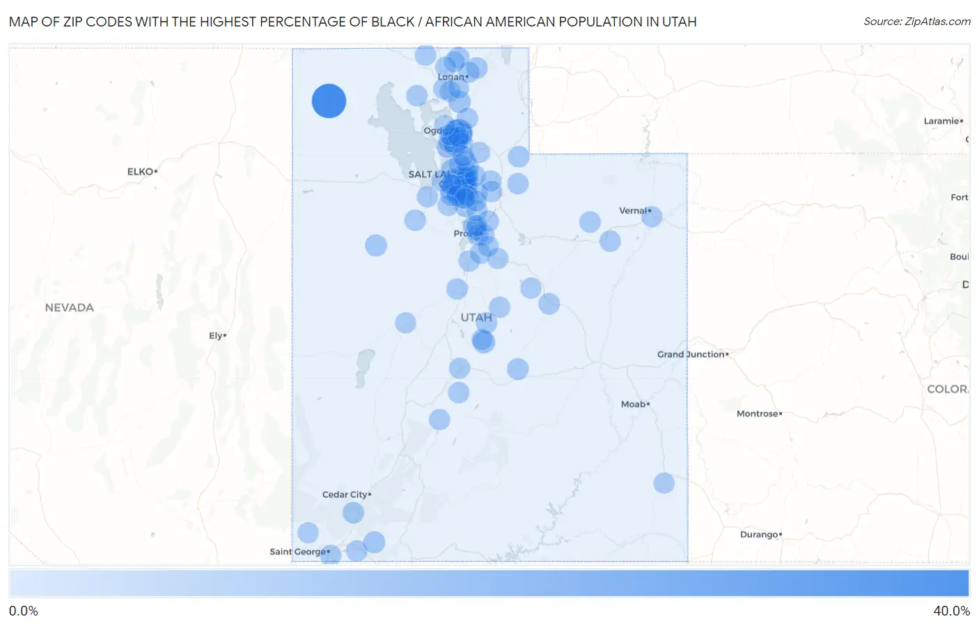 Zip Codes with the Highest Percentage of Black / African American Population in Utah Map