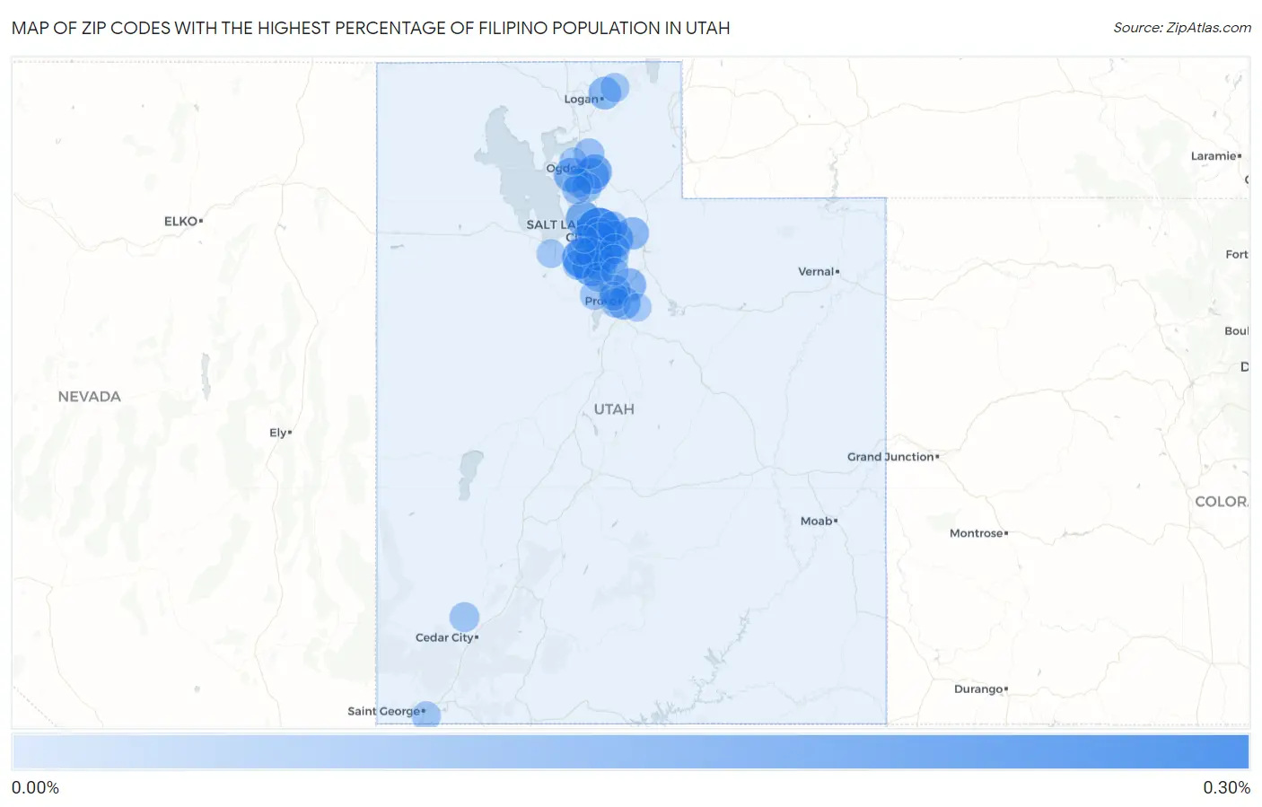 Zip Codes with the Highest Percentage of Filipino Population in Utah Map