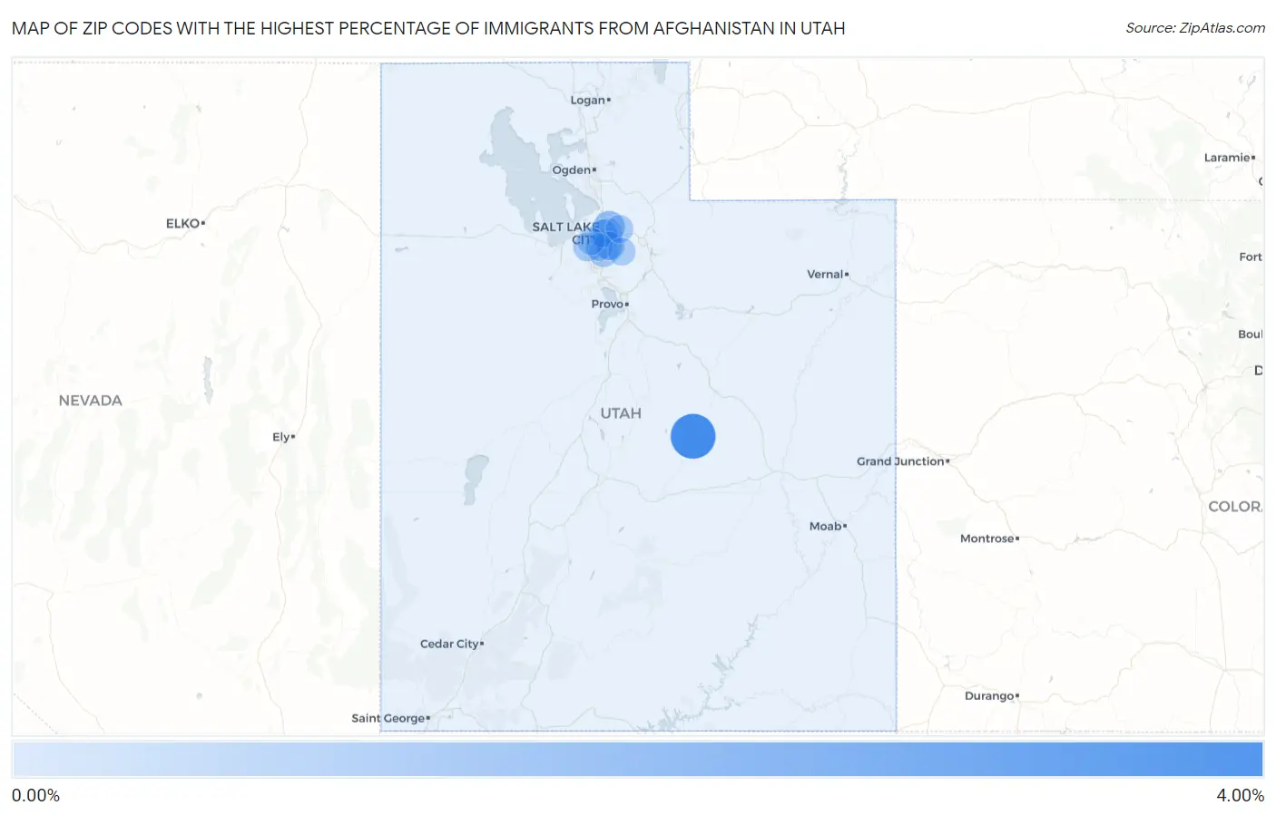 Zip Codes with the Highest Percentage of Immigrants from Afghanistan in Utah Map