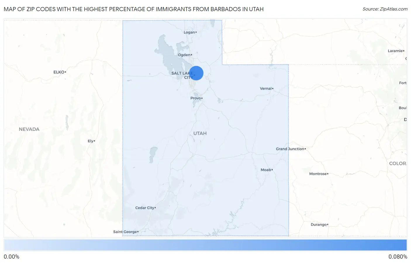 Zip Codes with the Highest Percentage of Immigrants from Barbados in Utah Map