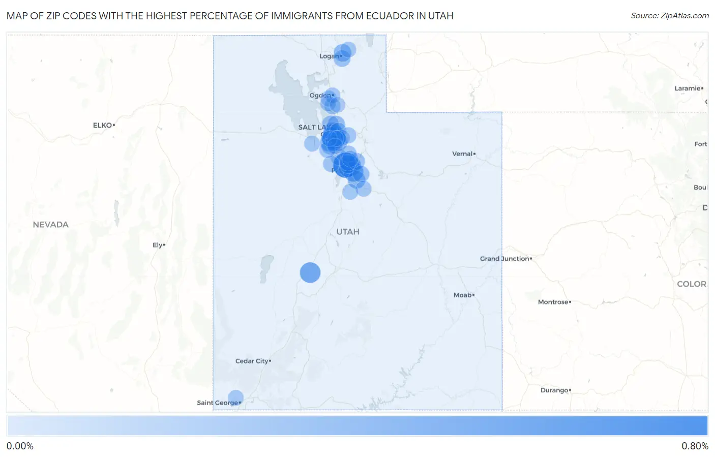 Zip Codes with the Highest Percentage of Immigrants from Ecuador in Utah Map