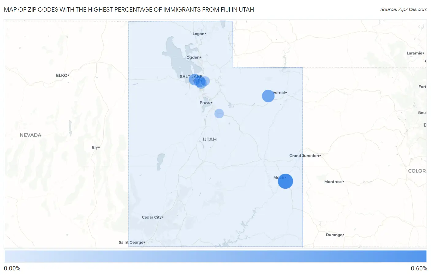 Zip Codes with the Highest Percentage of Immigrants from Fiji in Utah Map