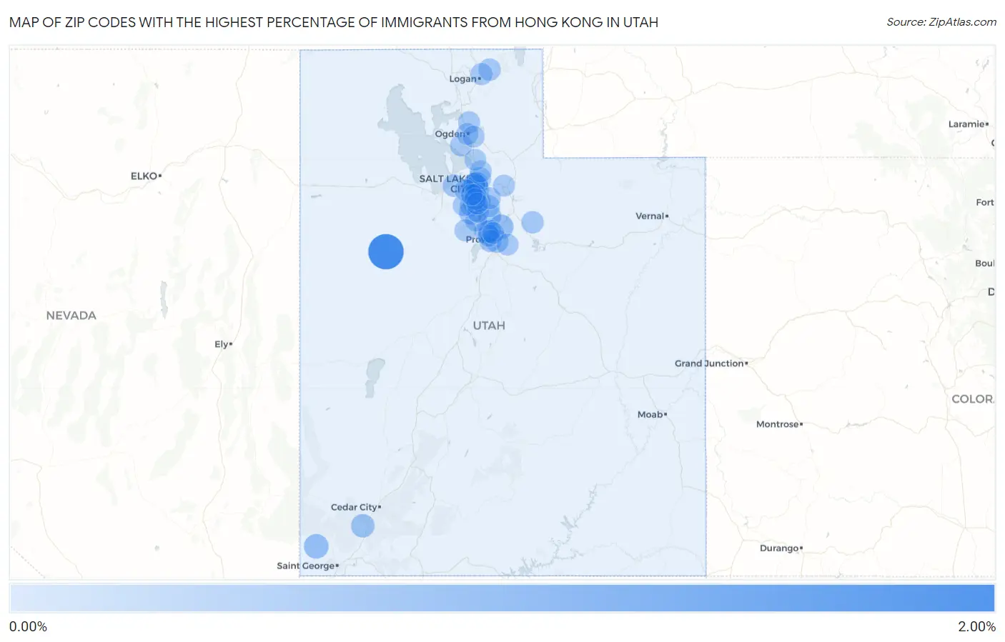 Zip Codes with the Highest Percentage of Immigrants from Hong Kong in Utah Map