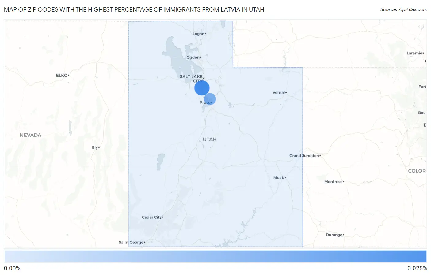 Zip Codes with the Highest Percentage of Immigrants from Latvia in Utah Map