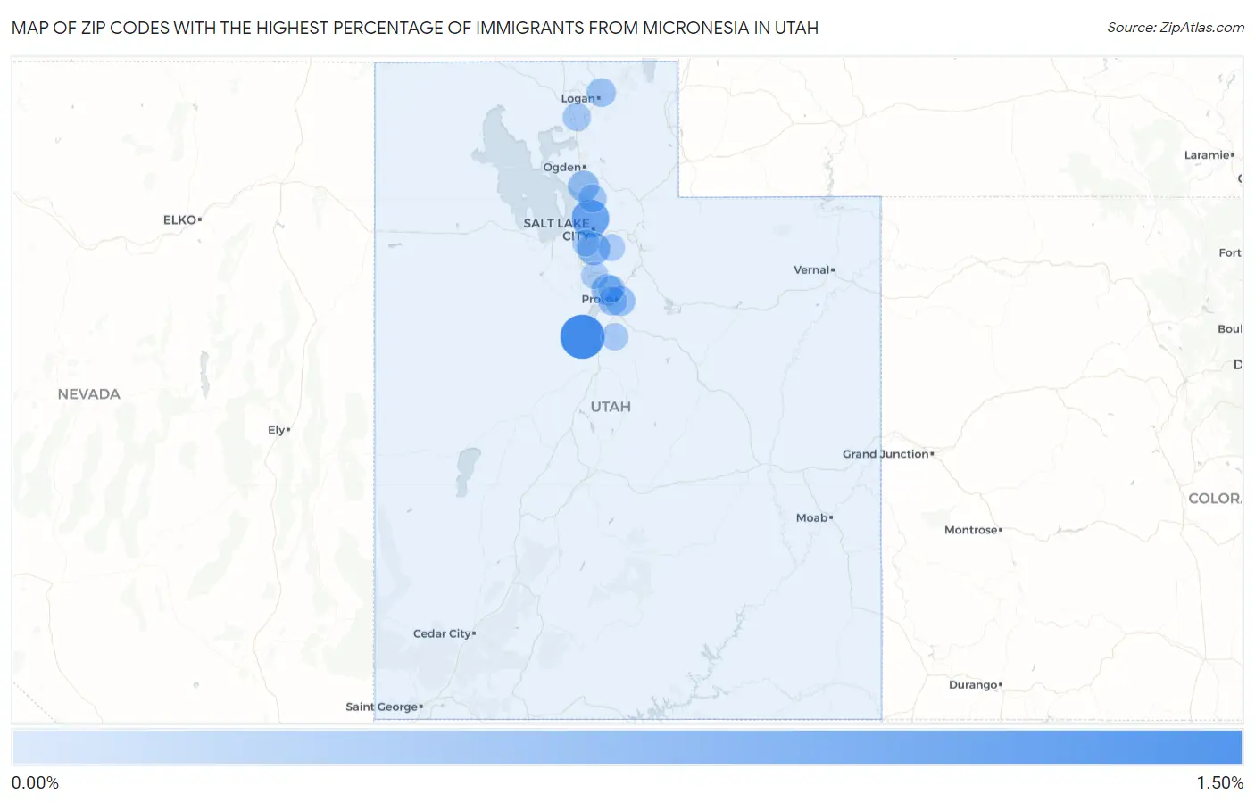 Zip Codes with the Highest Percentage of Immigrants from Micronesia in Utah Map