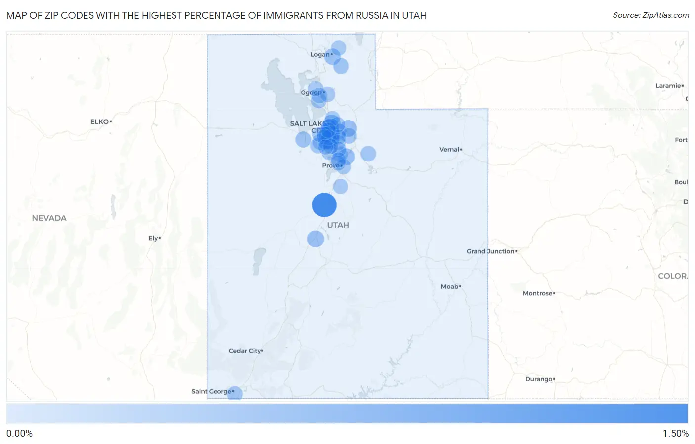 Zip Codes with the Highest Percentage of Immigrants from Russia in Utah Map