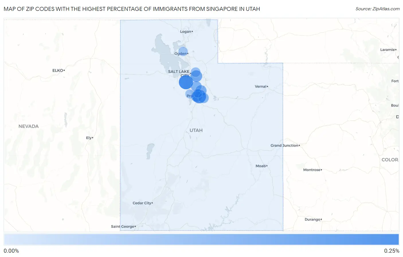 Zip Codes with the Highest Percentage of Immigrants from Singapore in Utah Map