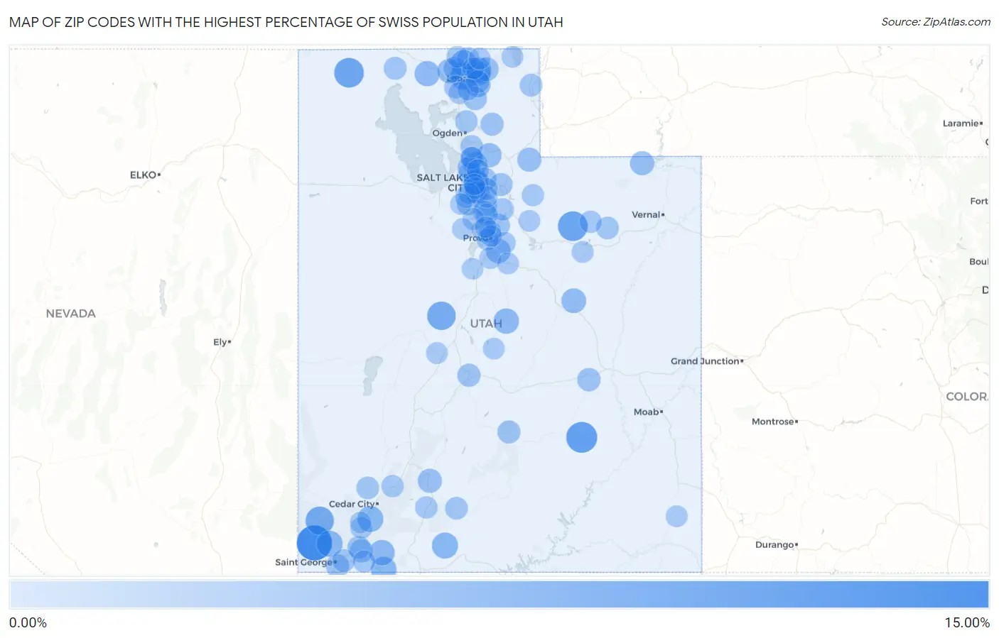 Zip Codes with the Highest Percentage of Swiss Population in Utah Map