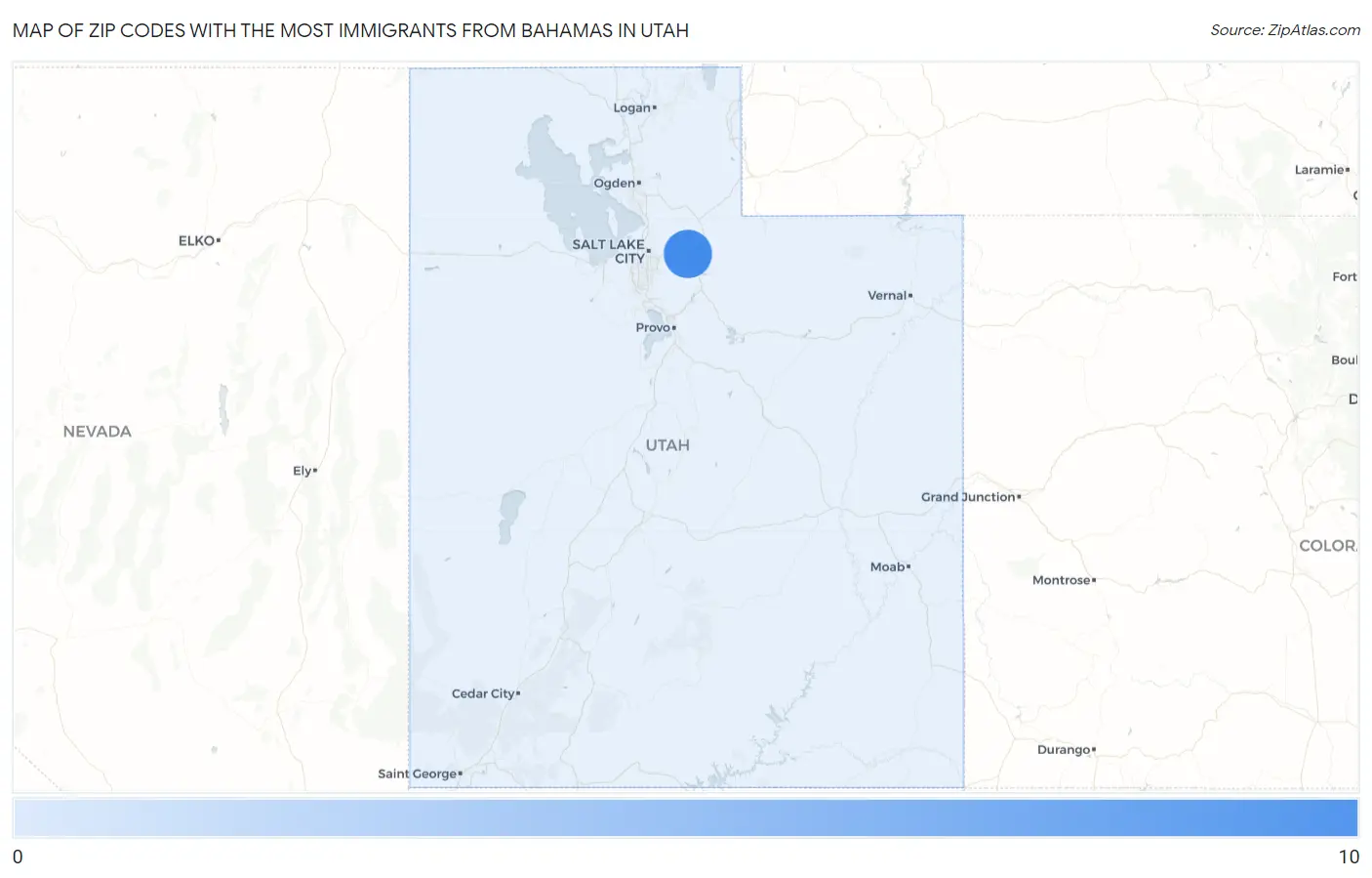 Zip Codes with the Most Immigrants from Bahamas in Utah Map