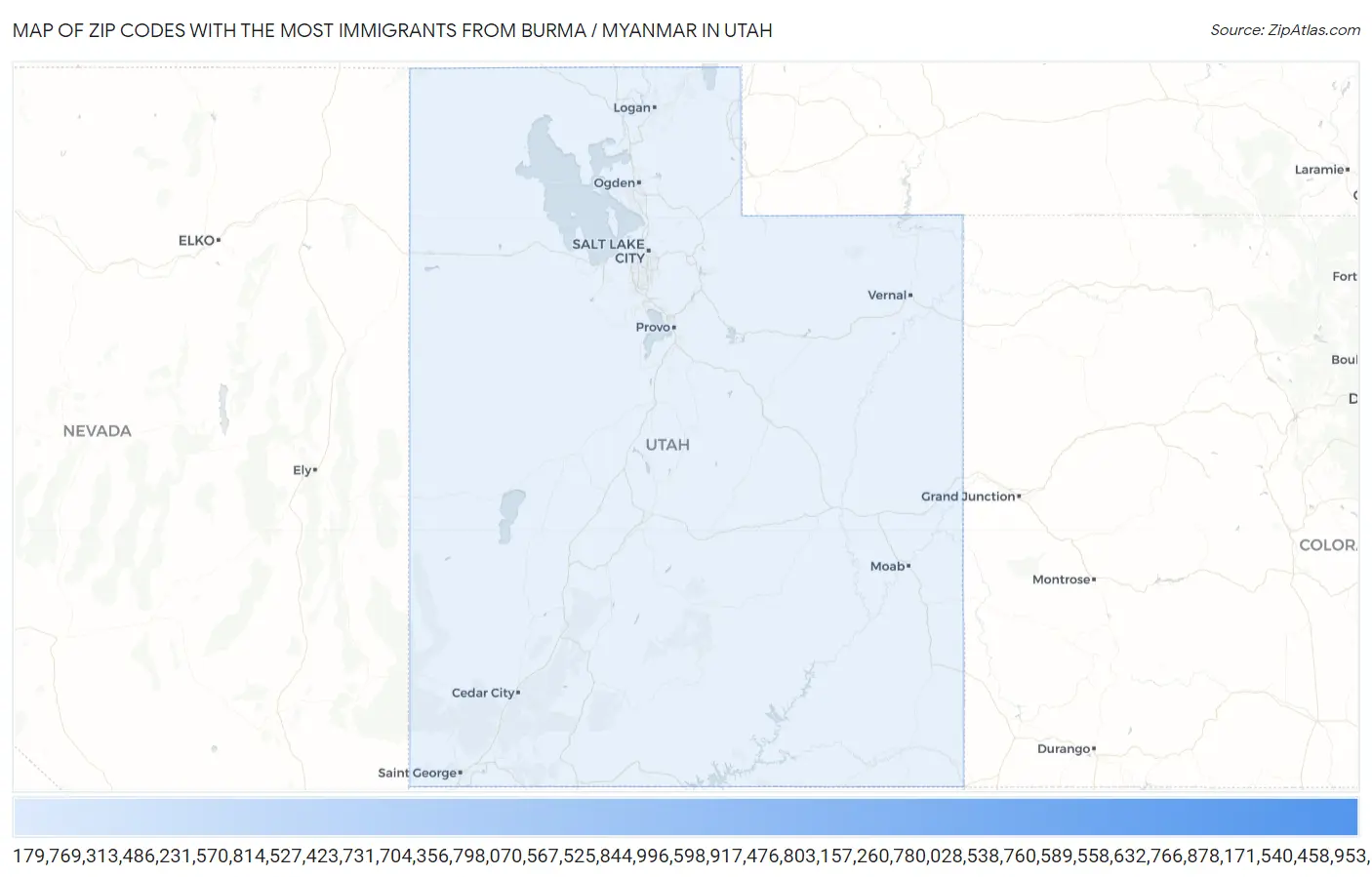 Zip Codes with the Most Immigrants from Burma / Myanmar in Utah Map