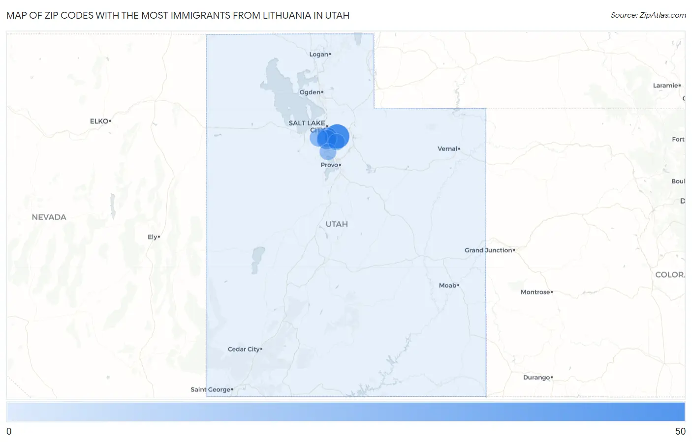 Zip Codes with the Most Immigrants from Lithuania in Utah Map