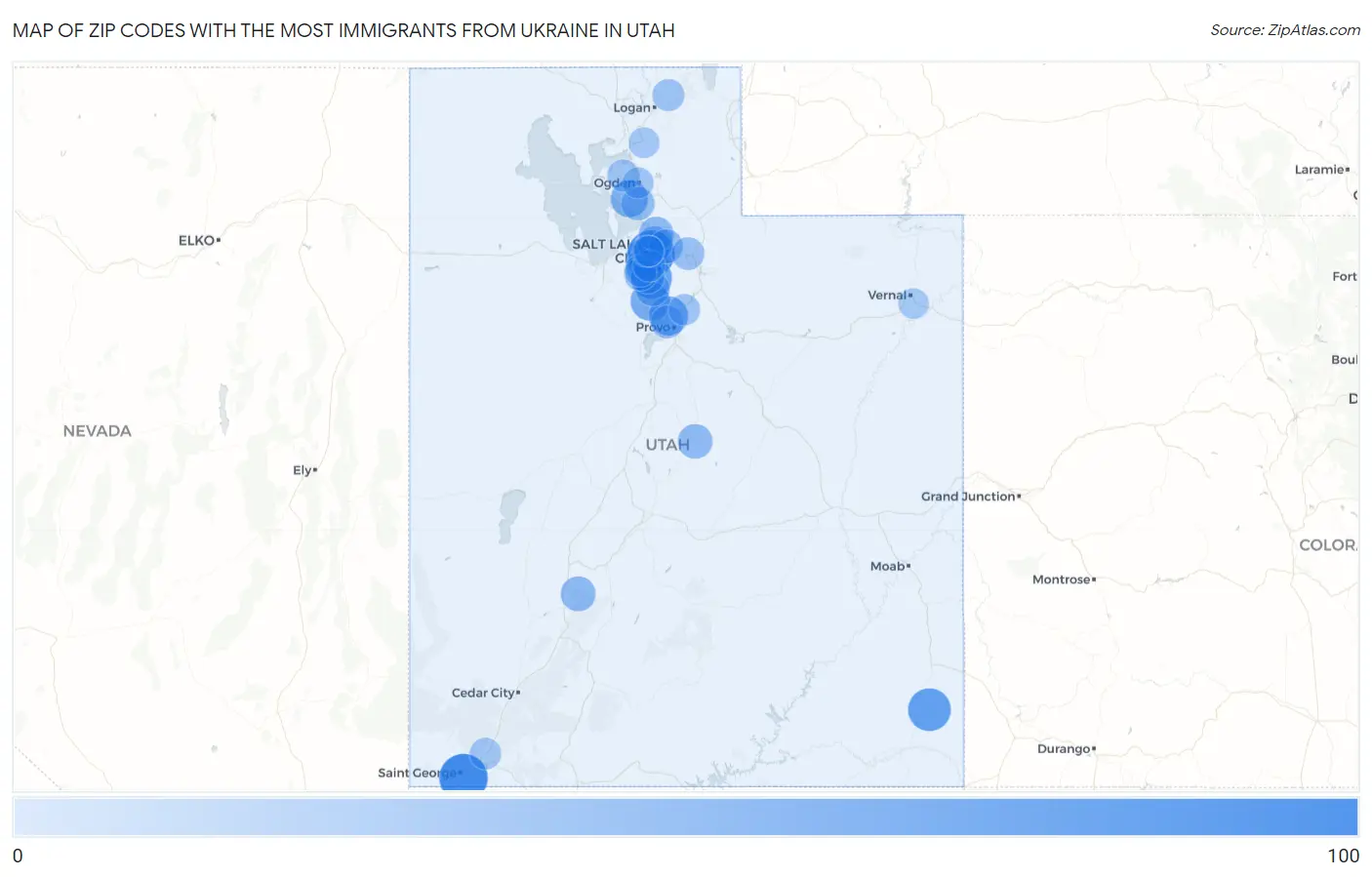 Zip Codes with the Most Immigrants from Ukraine in Utah Map