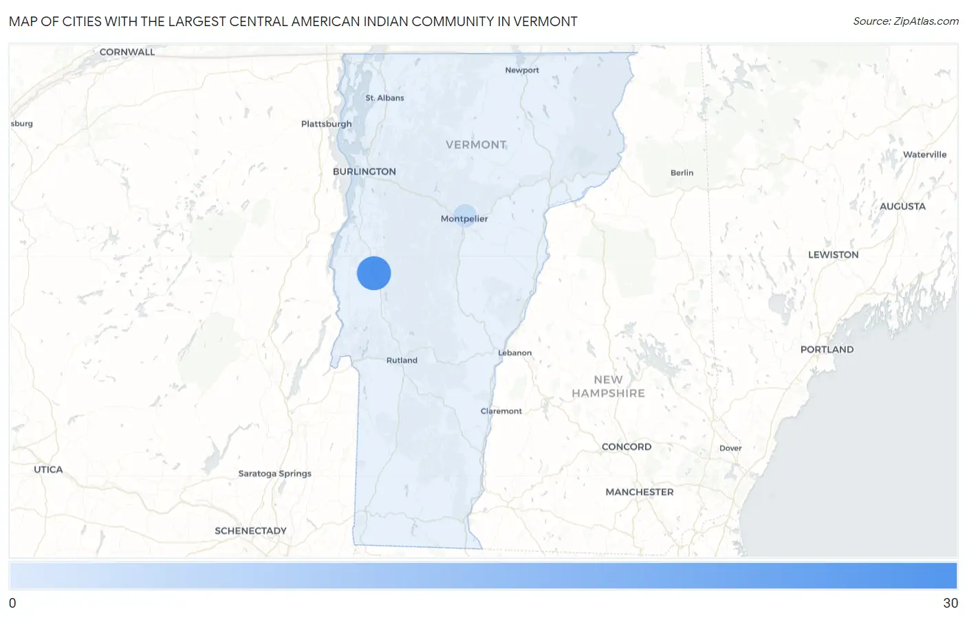 Cities with the Largest Central American Indian Community in Vermont Map