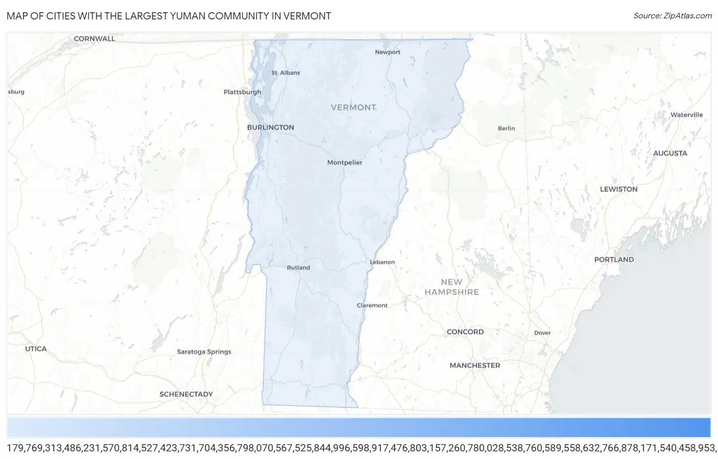 Cities with the Largest Yuman Community in Vermont Map