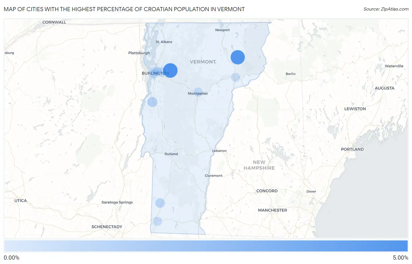 Cities with the Highest Percentage of Croatian Population in Vermont Map