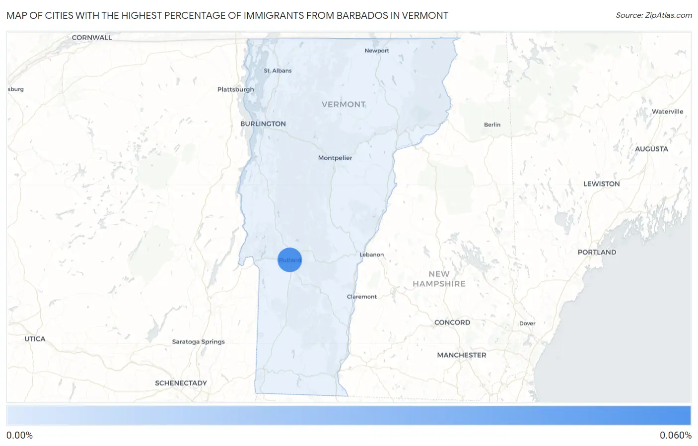 Cities with the Highest Percentage of Immigrants from Barbados in Vermont Map