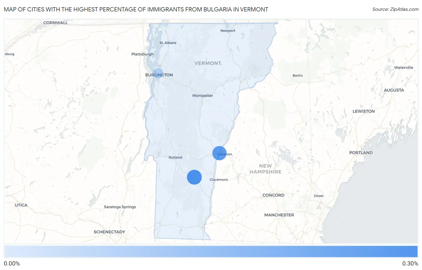 Cities with the Highest Percentage of Immigrants from Bulgaria in Vermont Map