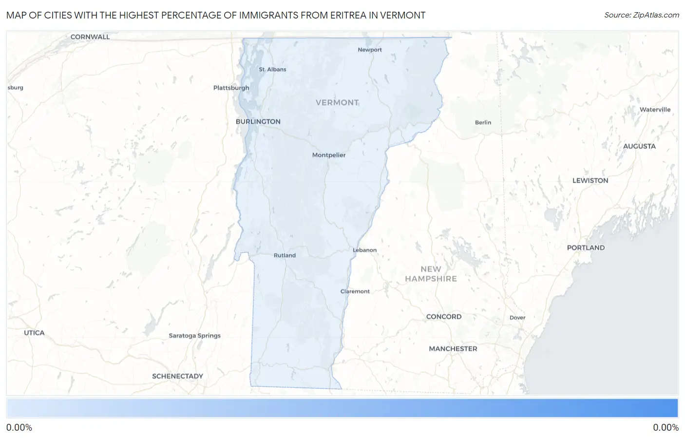 Cities with the Highest Percentage of Immigrants from Eritrea in Vermont Map