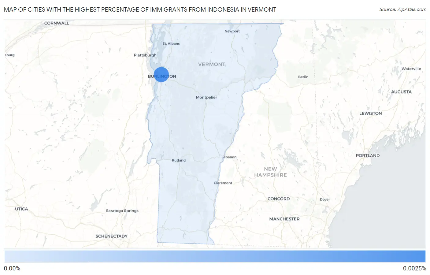 Cities with the Highest Percentage of Immigrants from Indonesia in Vermont Map