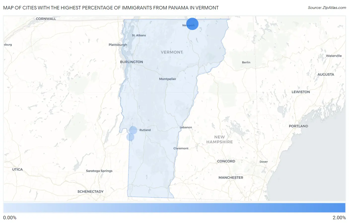 Cities with the Highest Percentage of Immigrants from Panama in Vermont Map