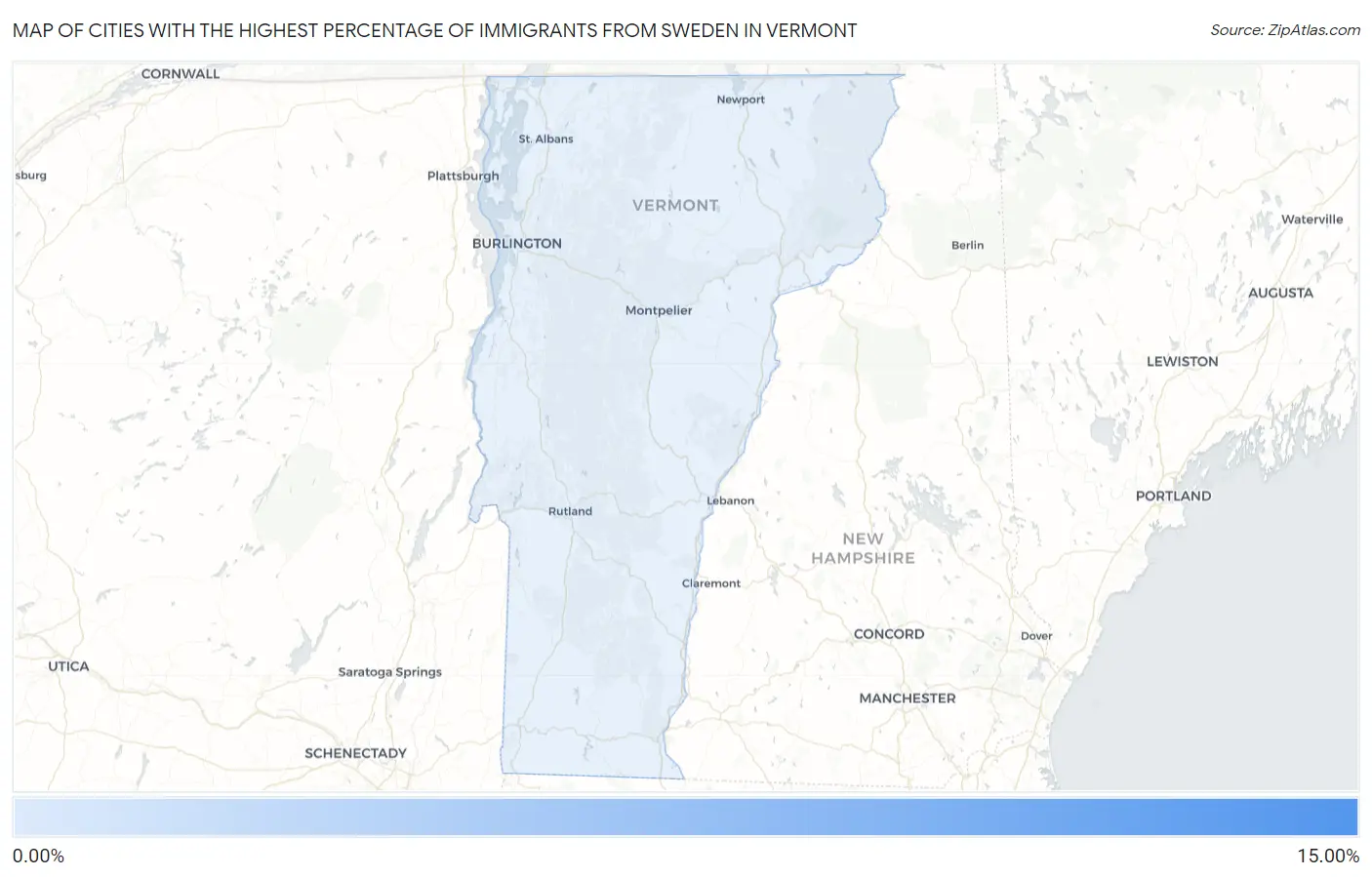 Cities with the Highest Percentage of Immigrants from Sweden in Vermont Map