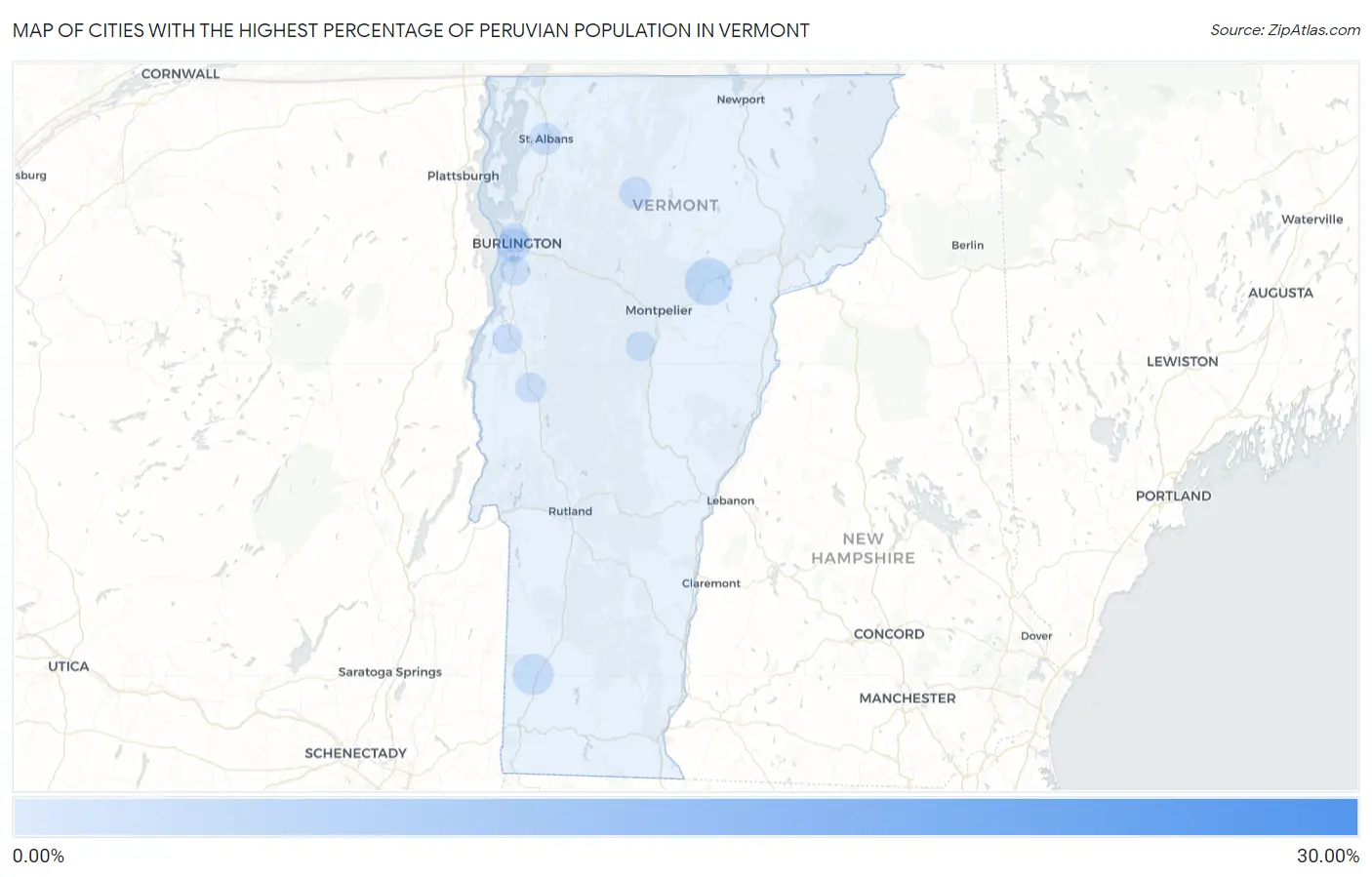 Cities with the Highest Percentage of Peruvian Population in Vermont Map