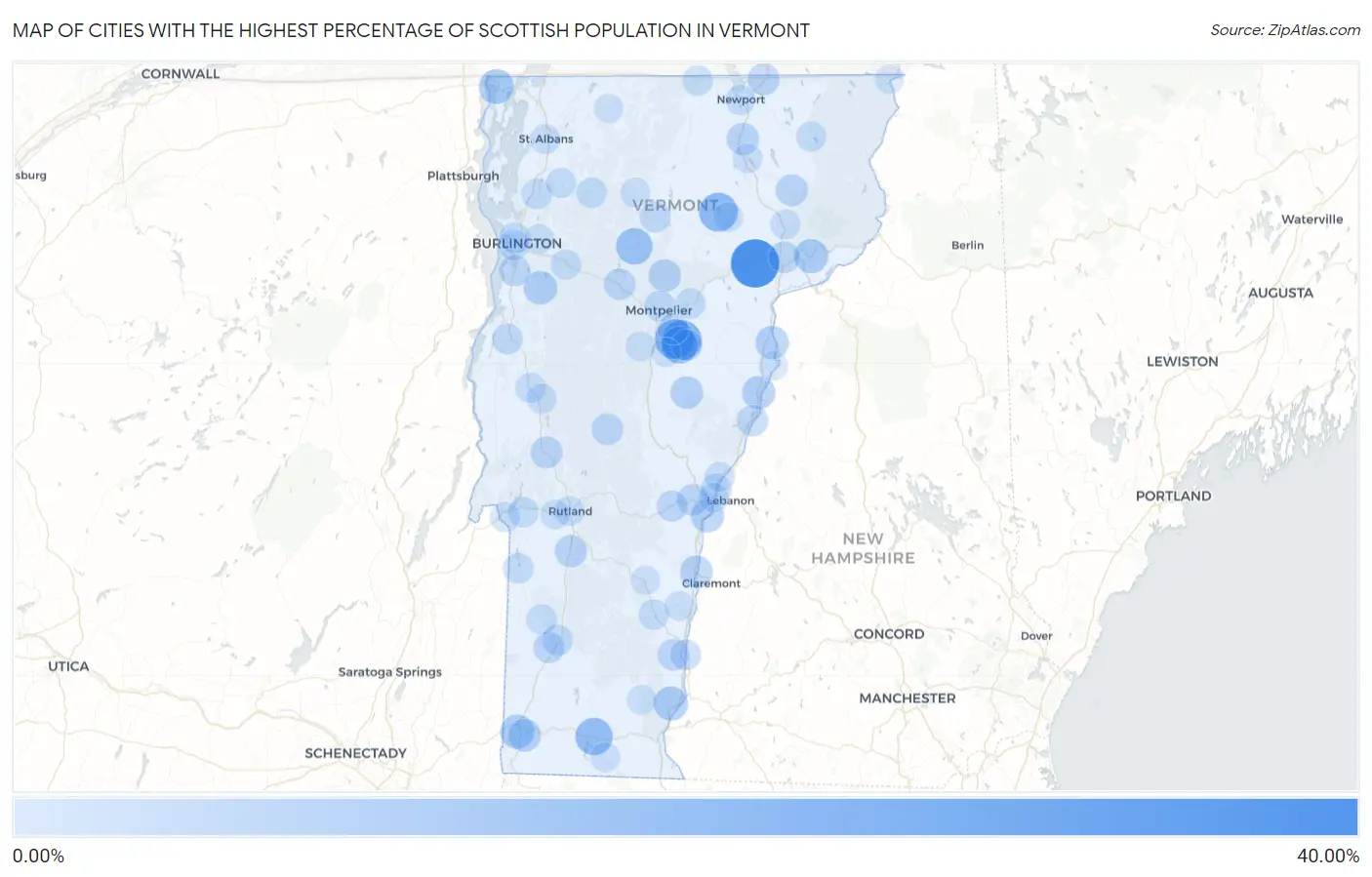 Cities with the Highest Percentage of Scottish Population in Vermont Map