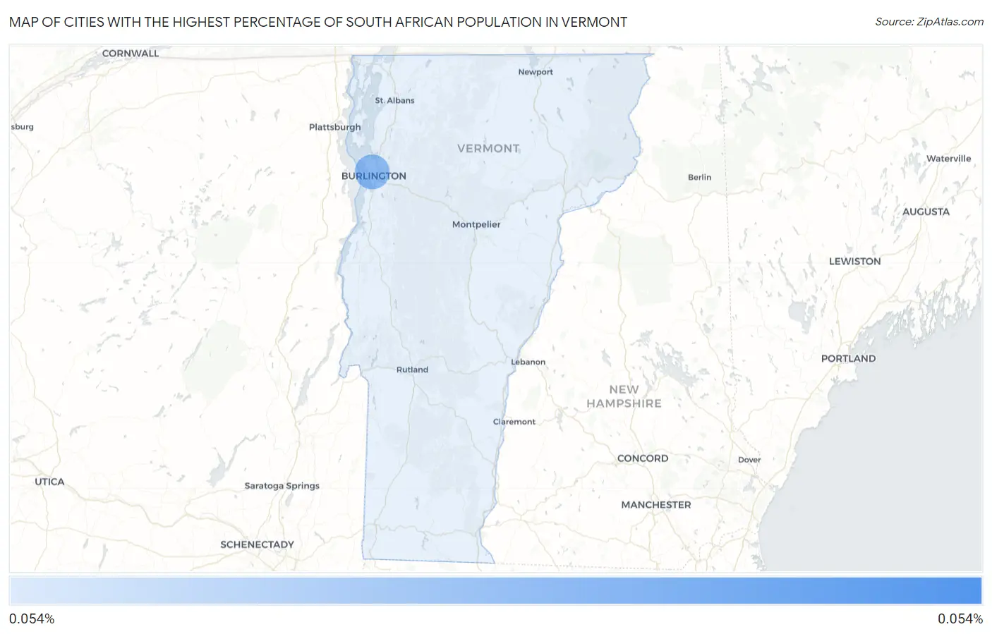 Cities with the Highest Percentage of South African Population in Vermont Map