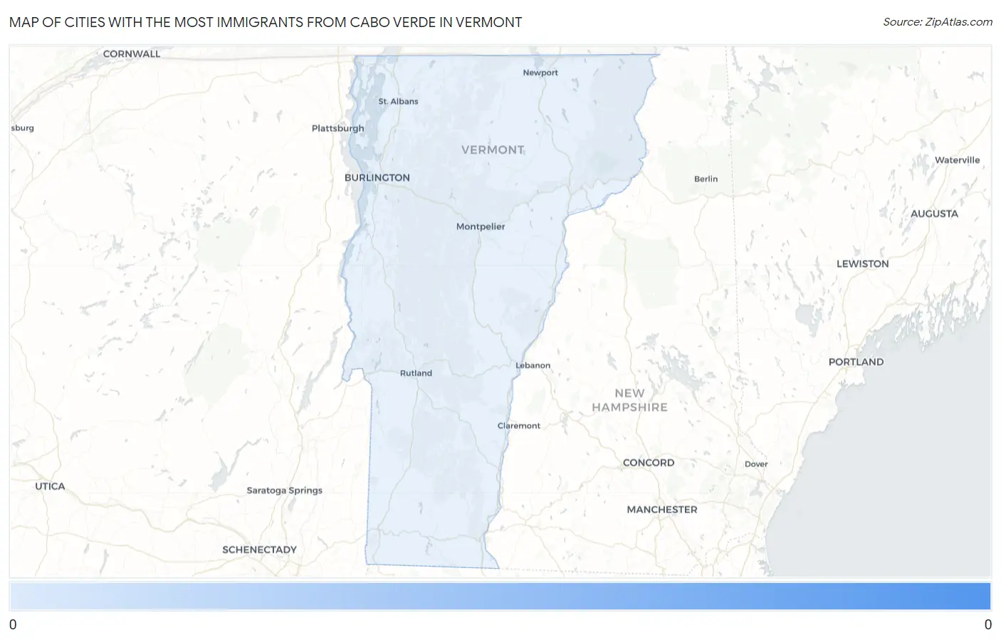 Cities with the Most Immigrants from Cabo Verde in Vermont Map
