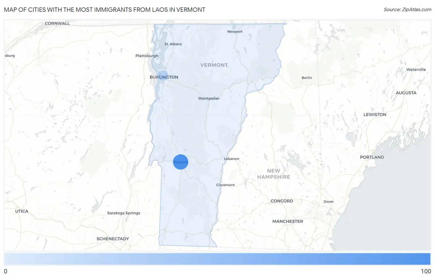 Cities with the Most Immigrants from Laos in Vermont Map