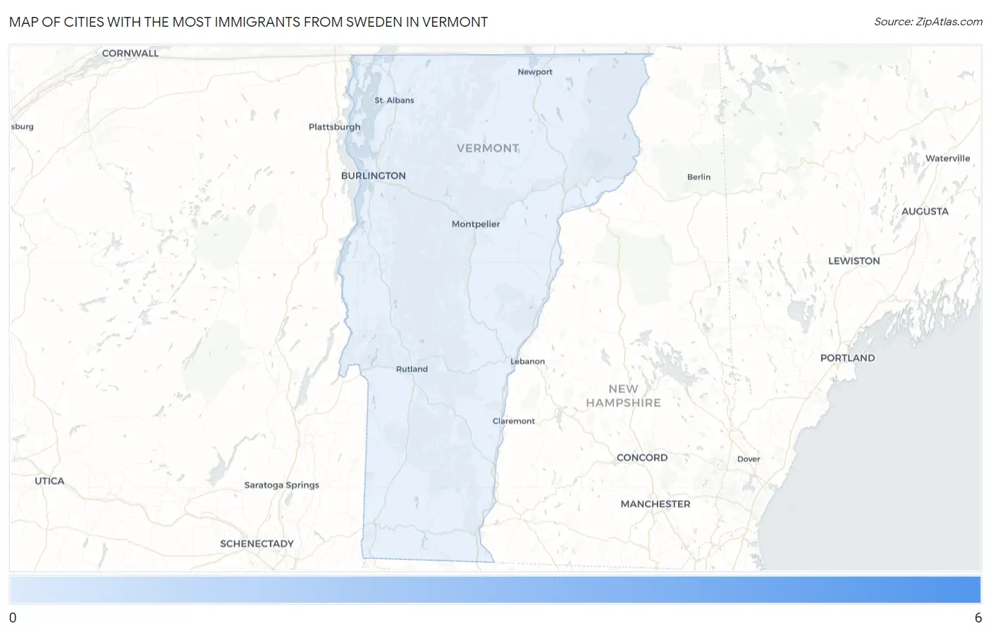 Cities with the Most Immigrants from Sweden in Vermont Map