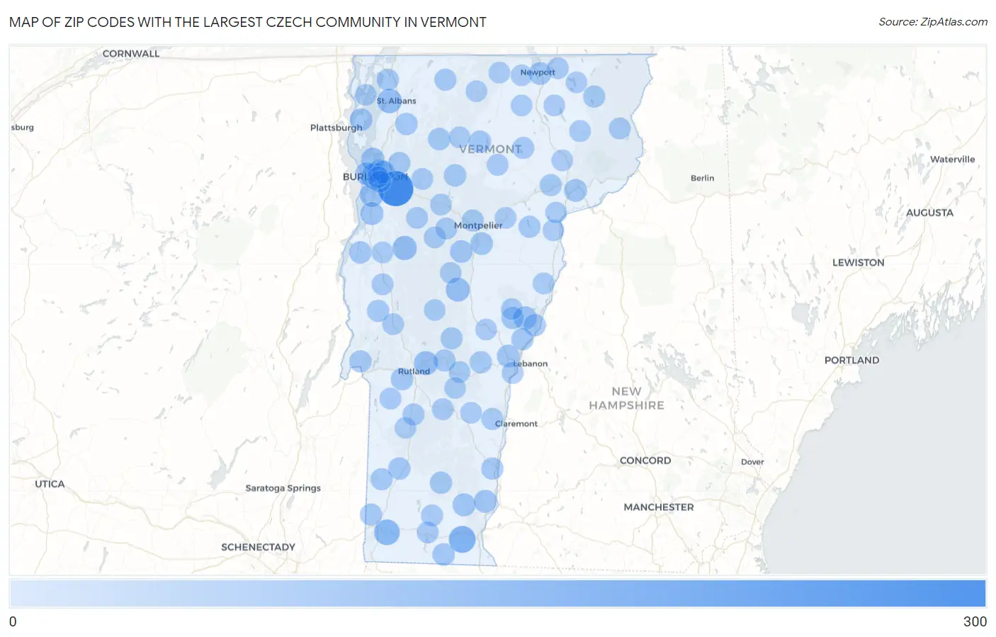 Zip Codes with the Largest Czech Community in Vermont Map
