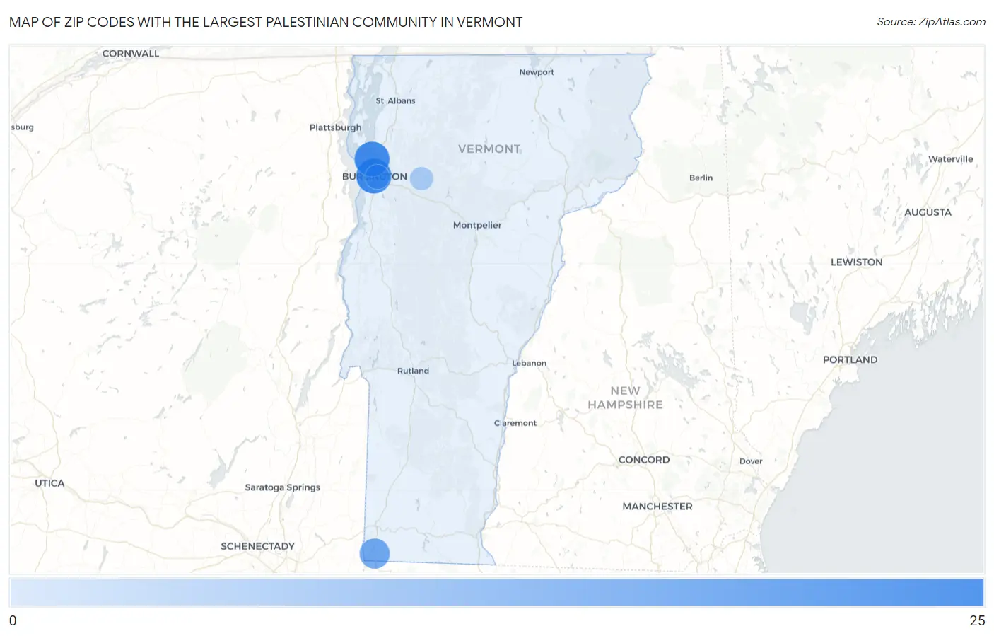 Zip Codes with the Largest Palestinian Community in Vermont Map