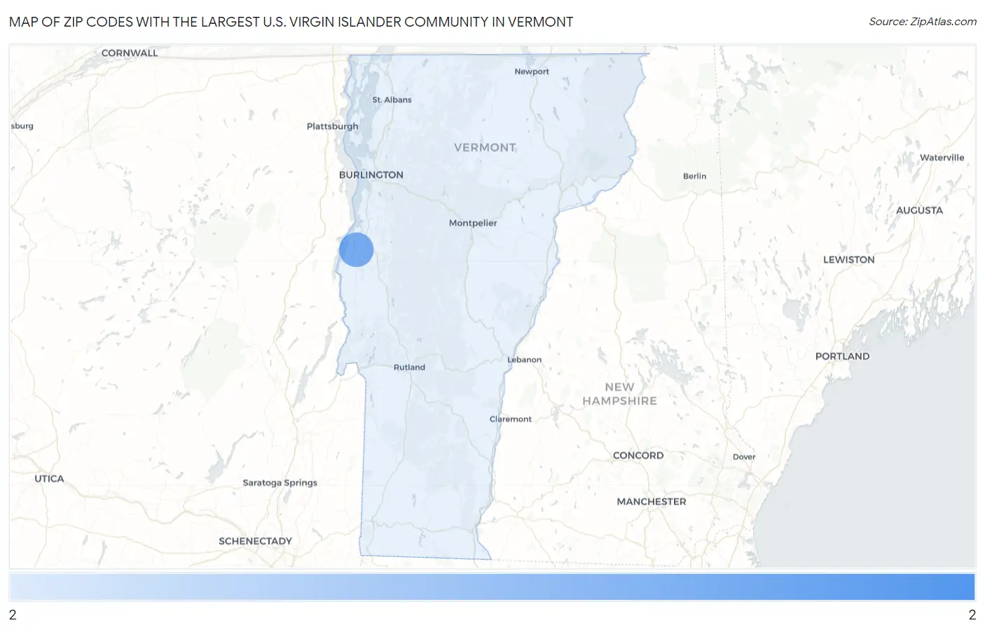Zip Codes with the Largest U.S. Virgin Islander Community in Vermont Map