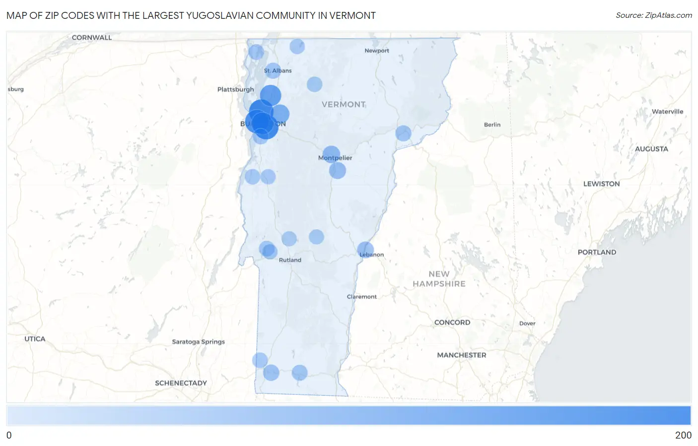 Zip Codes with the Largest Yugoslavian Community in Vermont Map