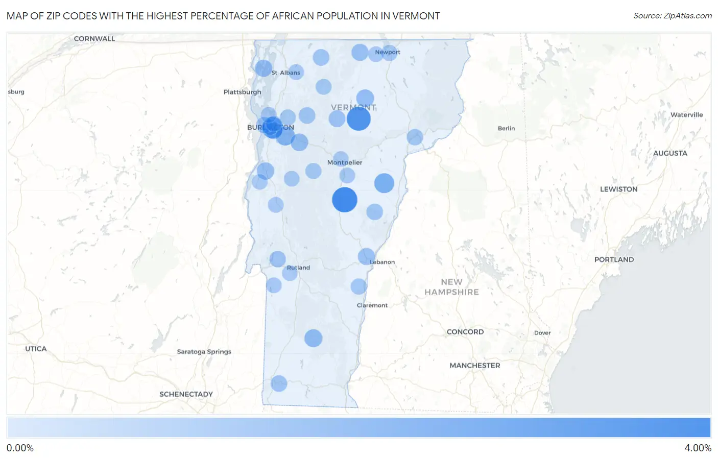 Zip Codes with the Highest Percentage of African Population in Vermont Map