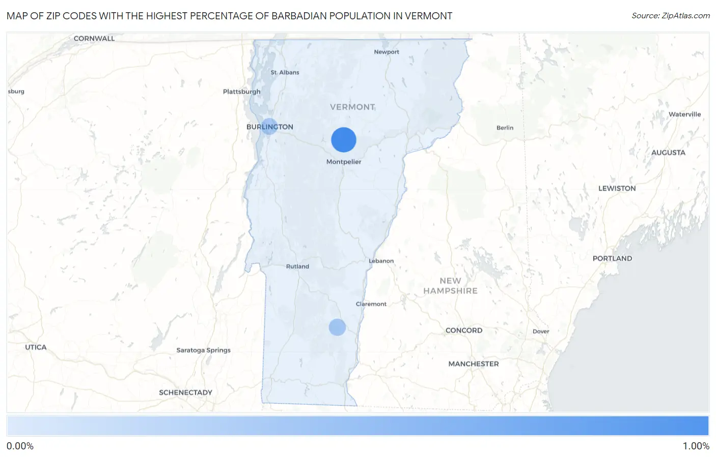 Zip Codes with the Highest Percentage of Barbadian Population in Vermont Map