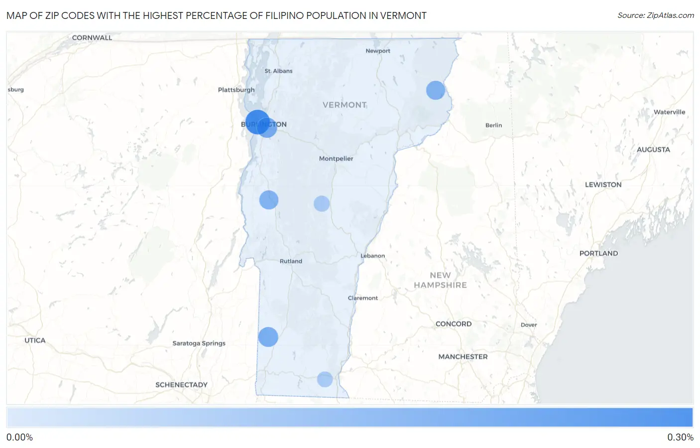 Zip Codes with the Highest Percentage of Filipino Population in Vermont Map