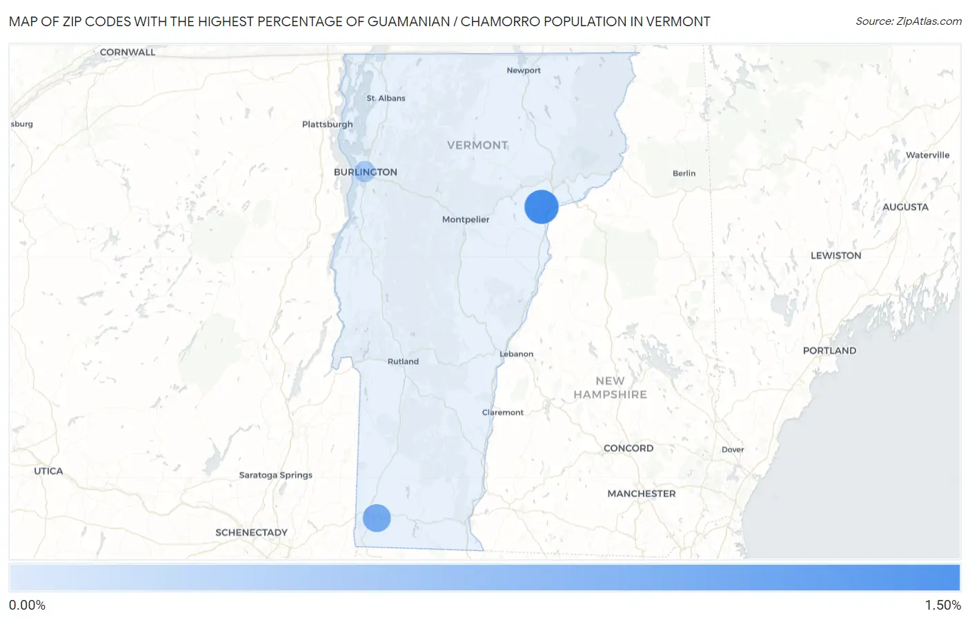 Zip Codes with the Highest Percentage of Guamanian / Chamorro Population in Vermont Map