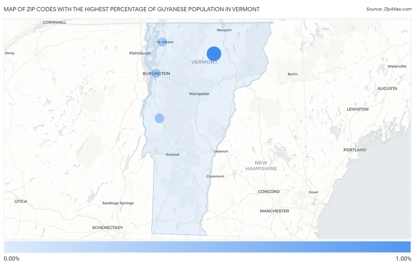 Zip Codes with the Highest Percentage of Guyanese Population in Vermont Map