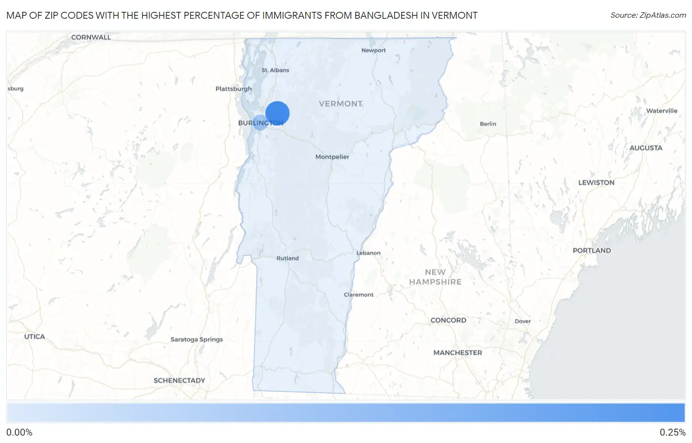 Zip Codes with the Highest Percentage of Immigrants from Bangladesh in Vermont Map