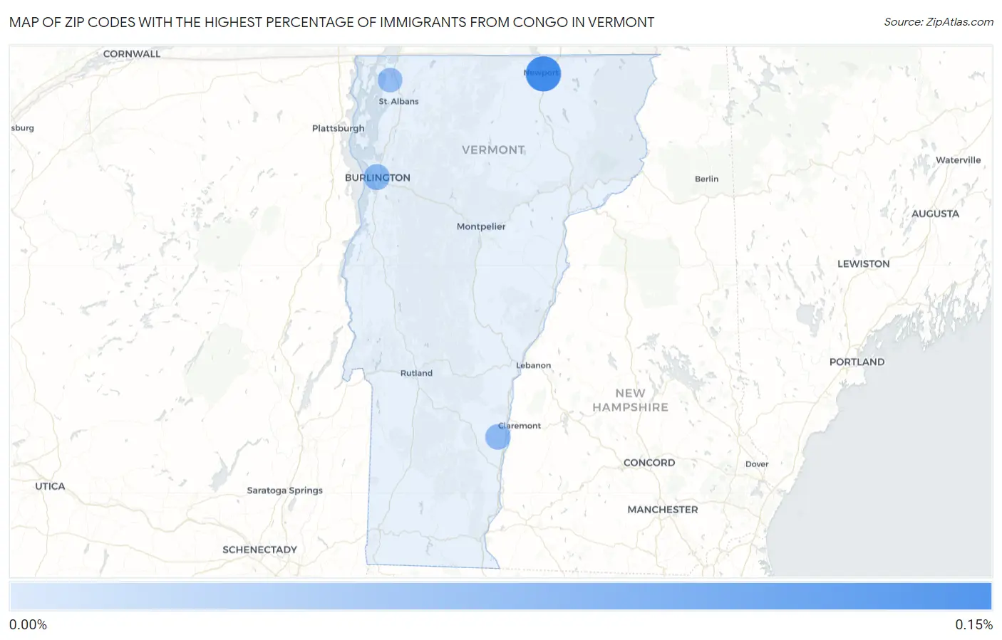 Zip Codes with the Highest Percentage of Immigrants from Congo in Vermont Map