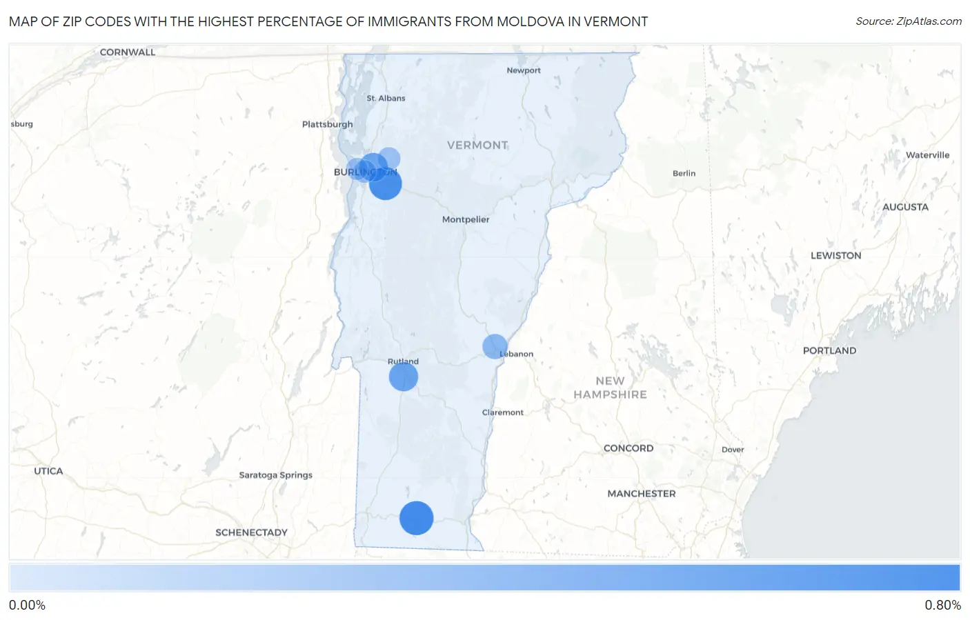 Zip Codes with the Highest Percentage of Immigrants from Moldova in Vermont Map