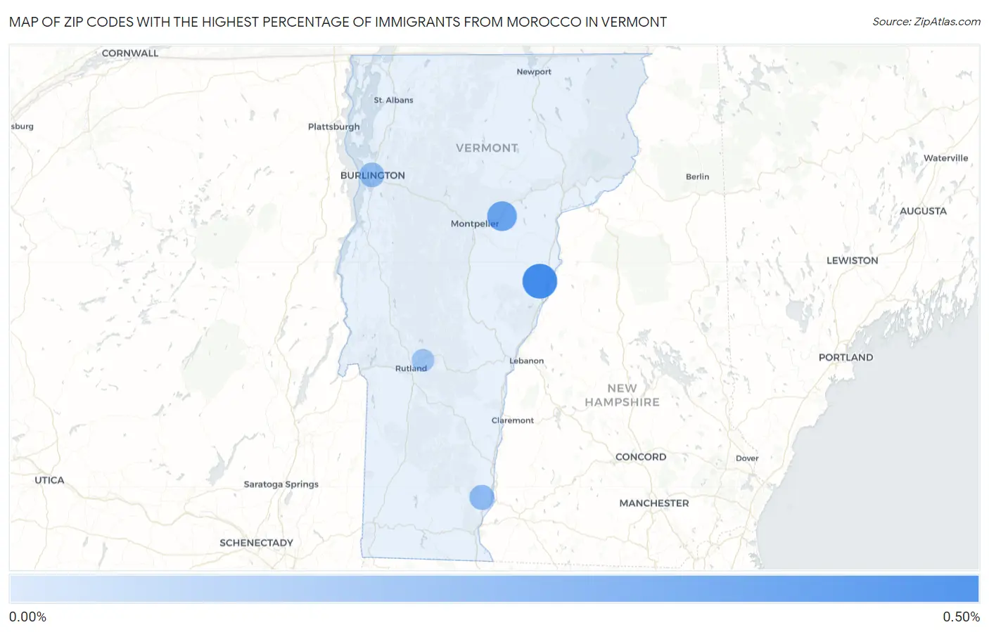 Zip Codes with the Highest Percentage of Immigrants from Morocco in Vermont Map
