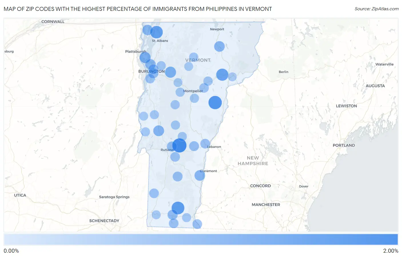Zip Codes with the Highest Percentage of Immigrants from Philippines in Vermont Map