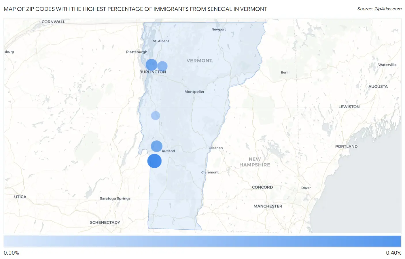 Zip Codes with the Highest Percentage of Immigrants from Senegal in Vermont Map